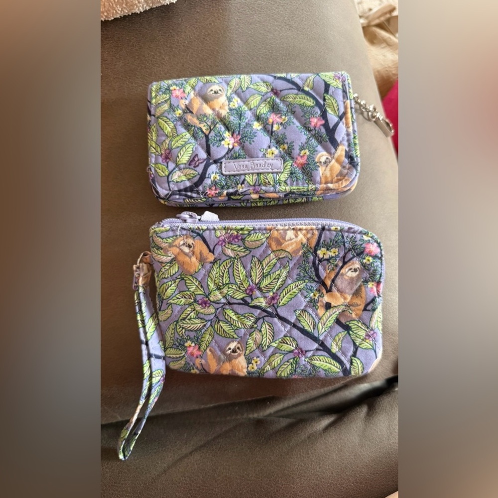 Vera Bradley Purple Sloth and Leaf Wristlet